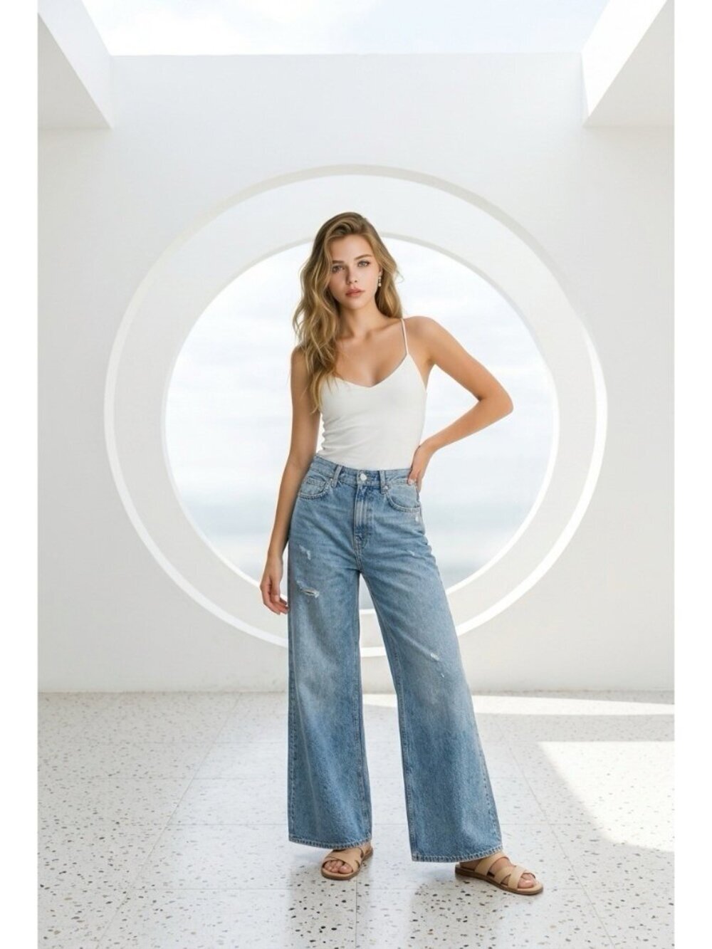 WE‎ THE FREE Tinsley Baggy Wide Leg Jeans Distressed Pants